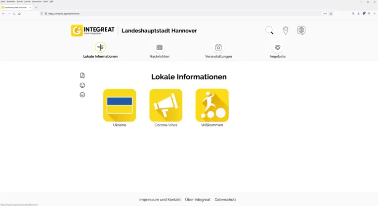 Screenshot eines Browsers, auf dem die InteGREAT-App Hannover zu sehen ist.